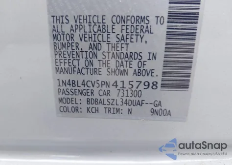 2023 Nissan Altima Sr Fwd z USA, uszkodzony, nr VIN 1N4BL4CV5PN415798